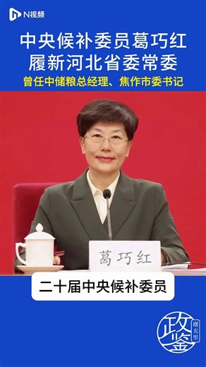 中央候补委员葛巧红履新河北省委常委，此前任中储粮总经理