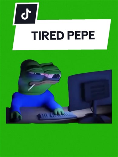 Green Screen Meme Template of Pepe the Frog (specifically the “Tired Pepe” or “Doomer Pepe” variation) exhausted while working at a computer. This 3D animation, which gained massive popularity on Reddit and Twitch, depicts the character smoking a cigarette with bloodshot eyes, perfectly capturing burnout, late-night gaming sessions, or the feeling of repetitive office work. @Mighty | Green screen #tired #pepe #greenscreen #working #gaming