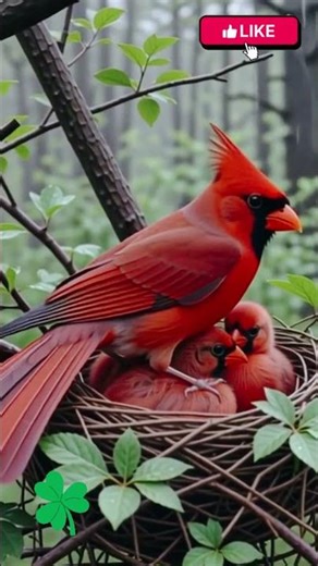 Mother cardinal feeding her hungry babies #birds #wildlife