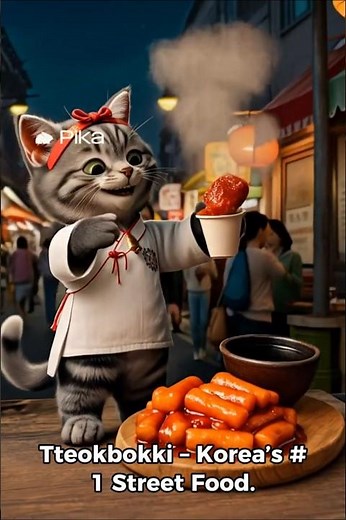 Cute Cat vs Spicy Tteokbokki 😹🔥 | Korean Street Food