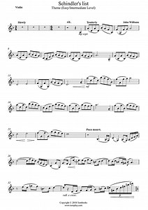 Schindler's List - Theme (Easy/Intermediate Level) (John Williams) - Partitura Violín