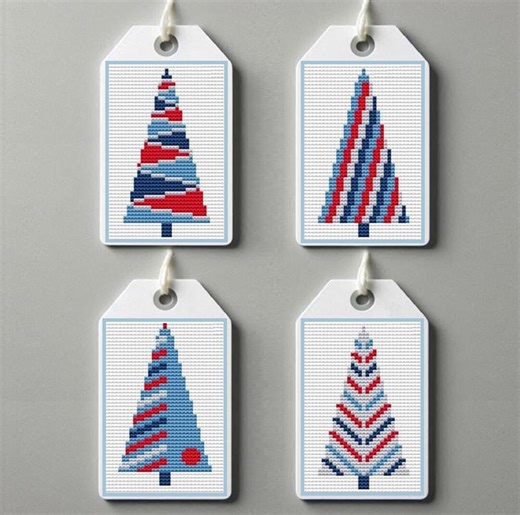 Small Christmas Tree Cross Stitch Pattern for Holiday Tags and Small Cards - Etsy