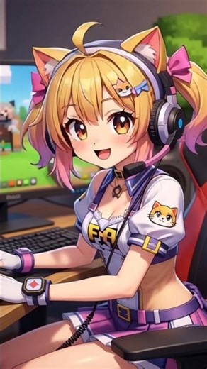 Teen girl gamer playing Minecraft #minecraft #anime