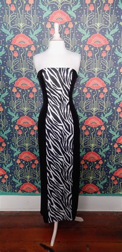 Vintage Y2K Black Velvet Strapless Zebra Print Homecoming Prom Column Dress - Etsy