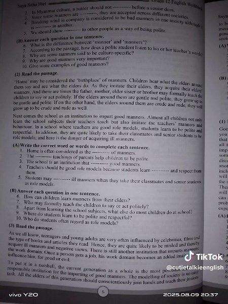 grade 12 unit1 Good manners ဘယ်လောက်ထိရလည်း Read the passage ဖြေကြည့်ပါ ပြီးရင်အဖြေတိုက်ပါ #Grade12Englishunit1 #Goodmanners #G12unit1Readthepassage #fyp