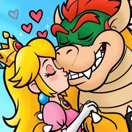 Princess Peach gives Bowser a Kiss