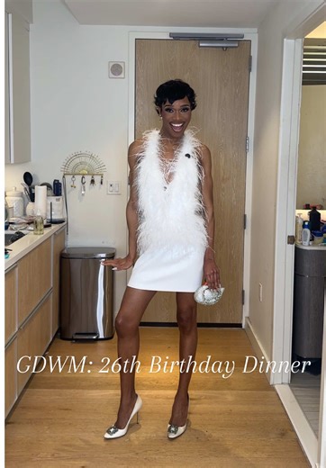 Dressed in feathers & manolo’s for my SATC themed birthday dinner! Giving white swan this 26th 🦢 I think Carrie Bradshaw would be proud 🥳 Dress: @Miss Circle Shoes: @Manolo Blahnik Earrings: @Dior Fragrance: @FORVR MOOD Nails: @10 Piece Nails | Nail Art Bag: Rented on @Pickle | Rent & Lend Fashion Coat: @GUESS MUA: @THEE BEAUTEUSS Hairstylist: @Sooshthatchic