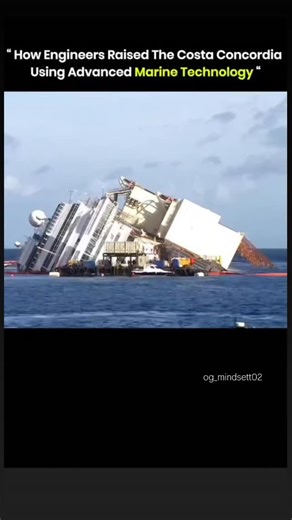 artificial intelligence| technology| science on Instagram: "The Costa Concordia sank off the coast of Italy in 2012 after hitting rocks near Giglio Island. The 114,000 ton ship lay on its side in shallow water. Engineers led one of the largest and most expensive salvage operations in history. A method called parbuckling rotated the ship upright. Huge steel boxes called sponsons were attached to the hull. Water was pumped out of the sponsons to provide buoyancy and lift the vessel. The process to