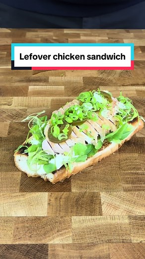 Leftover chicken sandwich Made a roast chicken yesterday and had a half left Decided to make a cold chicken mayo sandwich but a bit fancy Baguette Mayo Greens Chicken breast Jalapeño Spring onion #chicken #sandwich #food #easyrecipe @Chef jj