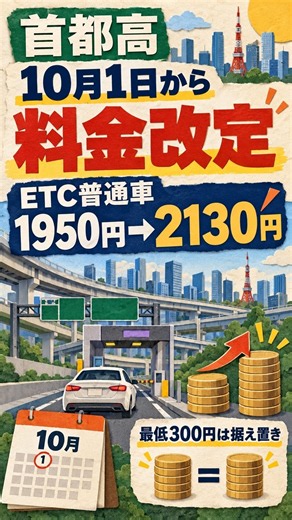 首都高、10月1日から料金改定 ETC普通車上限1950円→2130円 #経済と健康