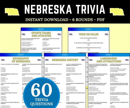 Nebraska Trivia Questions Printable | 50 States Geography Challenge With Nebraska Facts for Students & Teachers | Nebraska Road Trip Quiz - Etsy Australia