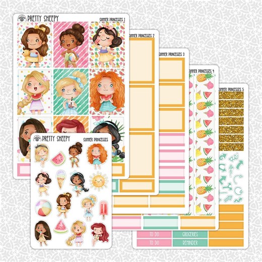 Planner Stickers Summer Princesses | Spring Break Vacation Weekly Planner Kit Functional Stickers Decorative Stickers - Etsy