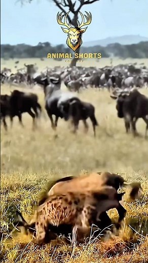 HYENA VS WILDEBEEST - A FIGHT FOR SURVIVAL #wildlife #animals #shorts