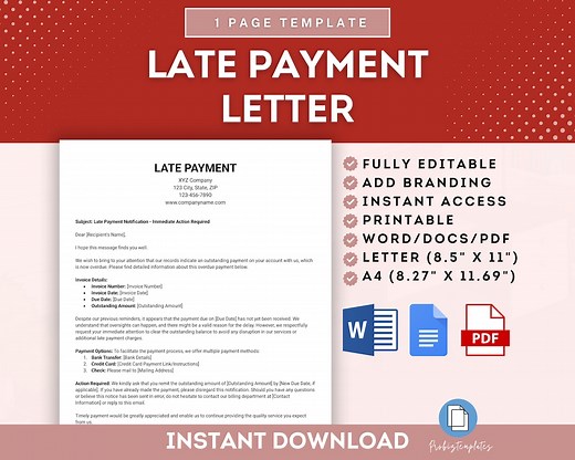 Late Payment Letter Template, Overdue Payment Reminder Letter, Delinquent Payment Notice Template, Outstanding Payment Follow-up Letter - Etsy