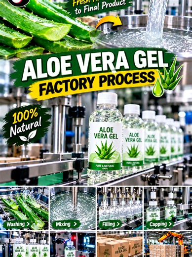 Inside an Aloe Vera Gel Factory 🌿🤯 | From Fresh Leaves to Final Product! #AloeVera #FactoryProcess #ManufacturingProcess #HowItsMade #SatisfyingProcess