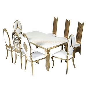 [Hot Item] Modern Square 4 8 6 People Armrest Throne Chair Banquet Table Inventory Contemporary Wedding Gold Dining Table