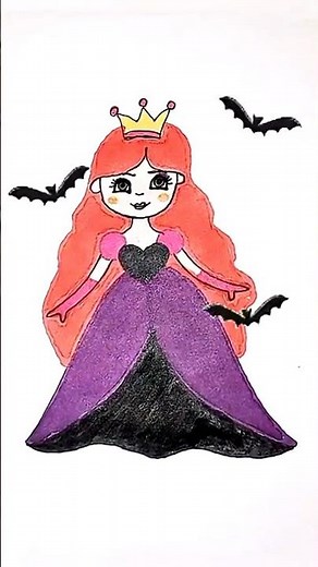 How to draw a cute Halloween 🎃 Princess 👑 Step by step drawing for kids #shorts