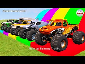 Triple Flatbed Trailer Monster Trucks Transport with Slide Color - BeamNG.drive 302