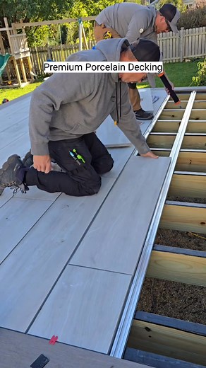 Getting started with Mbrico Tile Decks premium porcelain decking tiles that take your outdoor space to the next level. 🔥 These tiles are built TOUGH with a 4,500lb weight rating and a tongue-and-groove install system that makes laying them down feel just like interior flooring. They’re freeze/thaw approved down to -58°F and non-porous, so you’re set no matter the season. Halfway through the install and already seeing the difference. 👊🏼 #mbricotile #deckideas #outdoorliving #decktiles #deckdes