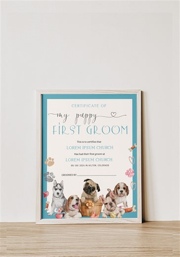 My First Grooming Certificate, Dog Grooming Certificate, Editable Groom Certificate Template, - Etsy