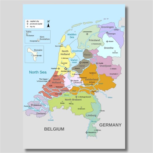 Netherlands Map Printable – Dutch Provinces Digital Poster | Geography Wall Art for Classroom or Home Decor - Etsy