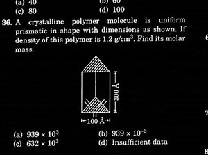 A crystalline polymer molecule is uniform prismatic in shape wi... | Filo