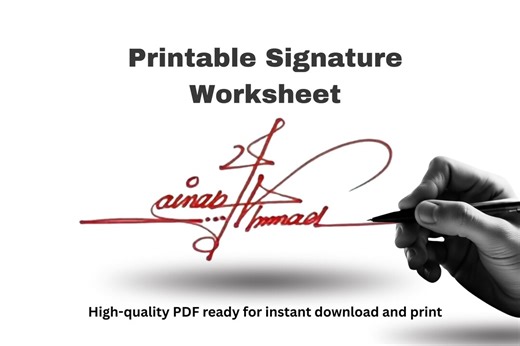 Printable Signature Worksheet | Learn & Improve Your Signature With Guided Practice Pages - Etsy