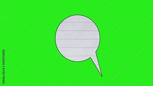Speech bubble on green screen chroma key background. Animated white paper chat balloon. Useful for comics and cartoons
