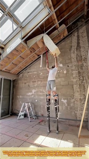 Skilled Worker Installing Roof Insulation with Stilts #workprocess #skills