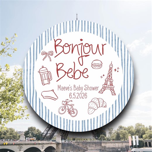 Bonjour Bebe Baby Shower Labels French Theme | Blue Stripe Red Paris Stickers | Parisian Favor Tags | European Celebration Decorations - Etsy