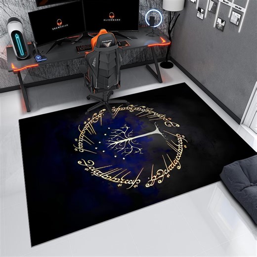 White Tree of Gondor Area Rug, Lord of the Rings Inspired Decor, Navy Blue and Gold Fantasy Carpet, One Ring Script Floor Rug - Etsy UK