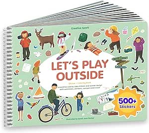 Sticker Book for Kids 2-4, 500+ Kids Stickers, Let's Play Outside by Cupkin 12 Coloring Pages 12 Side by Side Scenes, Fun Toddler Travel Activity Coloring and Sticker Books for Ages 4-8 + 8-10