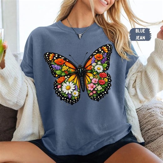 Floral Monarch Butterfly T-shirt | Colorful Flower Wings Graphic - Etsy