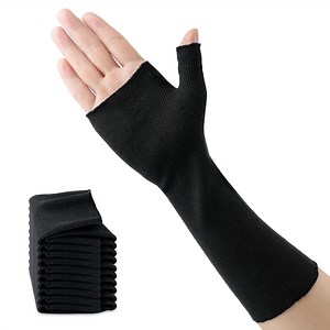 Velpeau Hand Socks for Splint (Pack of 10), Elastic Cotton Stockinette Tubing for Arm, Wrist Brace with Thumb Spica Liner, Gauze Sleeve, Under Cast Wrap, Unisex Arm Cover (Black,Firm Version, M)