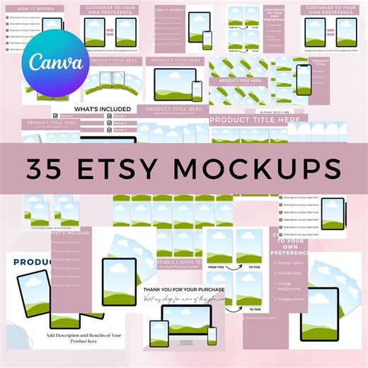Canva Etsy Listing Mockup Templates for Digital Products 35 Templates - Etsy
