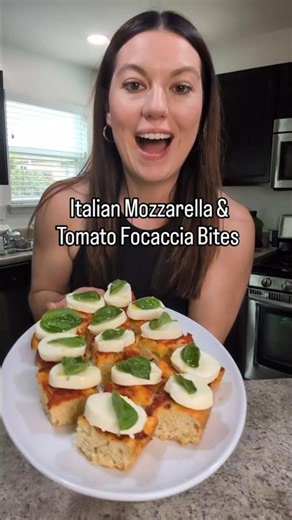 Mozzarella & Tomato Focaccia Appetizer Bites - Homebody Eats