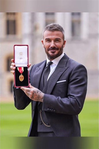 Sir David Beckham in a custom Victoria Beckham three-piece morning suit at his knighthood.