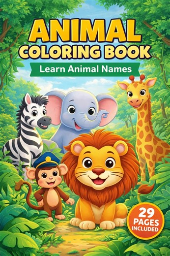 Animal Coloring Book for Kids, Learn Animal Names, 29 Pages Printable Coloring Book, Jungle Animals Coloring Pages PDF, Kids Activity Book - Etsy