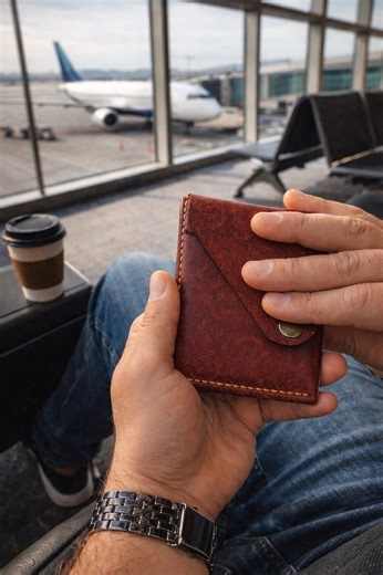 Vintage Style Leather Cardholder-rustic Hand-sewn Wallet-antique Brass Snap Card Case-semi Vegetal Distressed Leather Wallet-small Wallet - Etsy