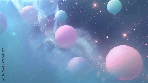 An array of planets float in the vast expanse of space. A comet streaks by, trailing a long tail, amidst mysterious nebula-like mists. Stock Video