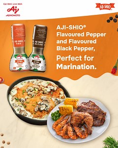 35K views · 22 reactions | Two AJI-SHIO® peppers, three ways to flavour your food! Whether they are used for marination, during cooking, or as topping, AJI-SHIO® Flavoured Pepper and Flavoured Black Pepper have you covered from prep to plate! #Ajishio #Flavouredpepper #Flavouredblackpepper | AJI-SHIO Cooking | Facebook