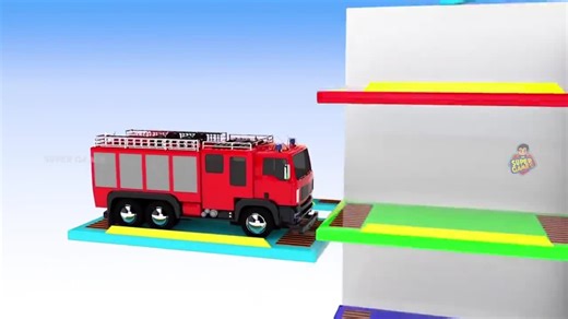 启蒙教育 3D动画玩具汽车乐趣停靠彩色板上 学习颜色