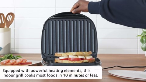 Hamilton Beach Electric Indoor Grill, 6-Serving, Large 90 sq. in. Nonstick Easy Clean Plates, Floating Hinge for Thicker Foods, 1200 Watts, 6.38"D x 12.68"W x 13.78"H , Silver (25371)