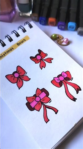 Cute Christmas Bow Drawing 🎀 | Easy Festive Ribbon Doodle Art for Kids & Simple Holiday Line Art