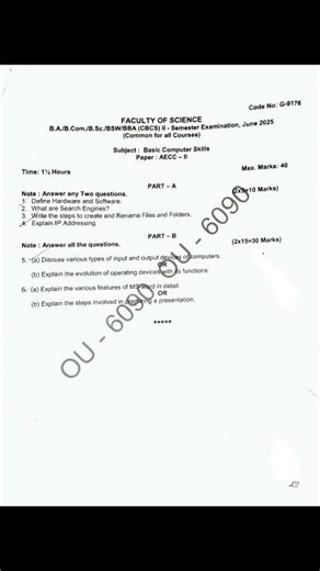 B.A/B.COM/BSW/BBA/(CBCS) 2.sem Examination june 2025 (Basic computer skills) ou university.#exam