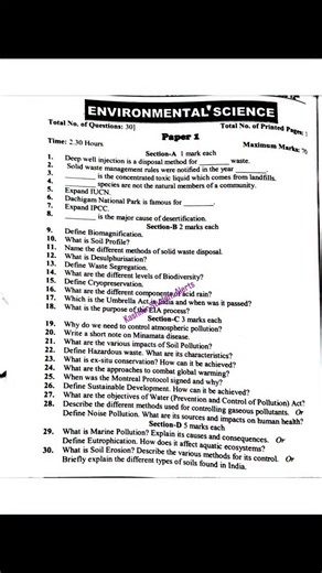 JKBOSE Results on Instagram: "JKBOSE class 12th Environmental Science Guess / Sample 2025"