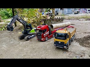 Kompilasi Aksi Dump Truk RC Huina 1536 Full Muatan Lewat Jalur Extreme , Excavator Besar Huina 1593