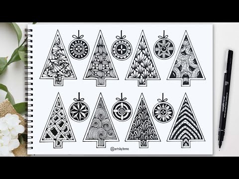 8 Christmas Tree and 6 Christmas Ball Easy For Beginners 🌼 Christmas Zentangle Art Ideas