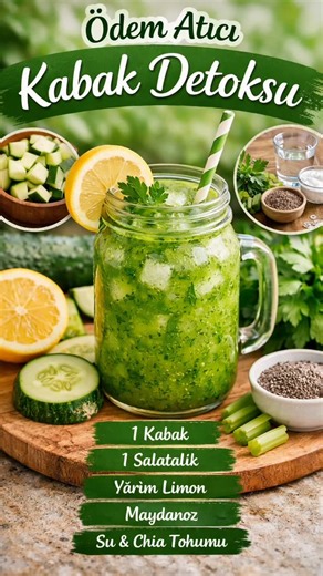 Kahvalti Tarifleri on Instagram: "🥒 Ödem Atıcı Kabak Detoksu 💧 Vücuttaki fazla suyu atmaya yardımcı, ferahlatıcı detoks 📝 Malzemeler • 1 adet orta boy kabak • 1 adet salatalık • Yarım limonun suyu • 5–6 dal maydanoz • 1 tatlı kaşığı chia tohumu • 1,5 su bardağı su 👩‍🍳 Hazırlanışı 1. Kabağı ve salatalığı kabuklarıyla doğra. 2. Tüm malzemeleri blendera al. 3. Pürüzsüz olana kadar çek. 4. Bardağa al, 5 dakika dinlendir ve tüket. ⏰ Ne Zaman İçilir? • Sabah aç karnına • Veya gün içinde ara öğün