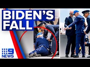 US President Joe Biden trips and falls on stage, age increasingly a concern | 9 News Australia